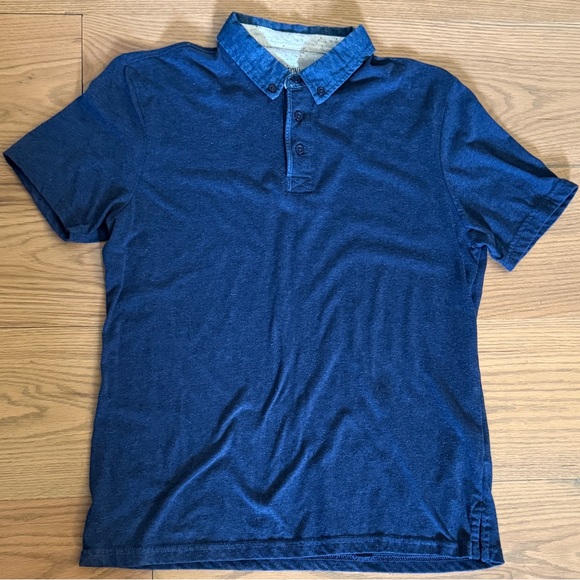 Navy Blue Polo Shirt with Denim Collar - Picture 1 of 6